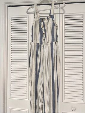 striped linen pant romper